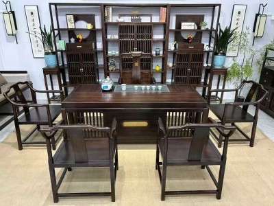 人和致远茶台 材质：乌金木工艺 颜色：红胡桃色、黑胡桃 尺寸：1.6、1.8、2、2.1米。宽82，高73图9