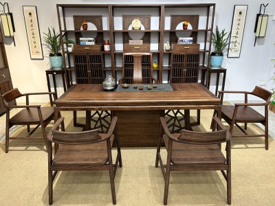 宋式美学《锦程湿泡桌》 尺寸：2/2.2/2.4米，宽86*高75cm 颜色：北美黑胡桃色图3