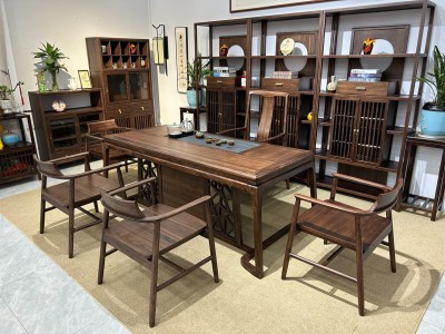 宋式美学《锦程湿泡桌》 尺寸：2/2.2/2.4米，宽86*高75cm 颜色：北美黑胡桃色图4