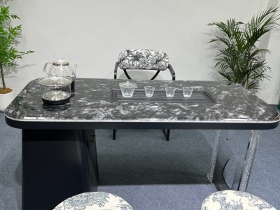 150-3#  中古风亚克力脚 超晶石茶台 材质：超晶石+亚克力脚+碳素钢 颜色：黑冰玉超晶石 备注：超晶石+亚克力脚+碳素钢 尺寸：1.2/1.4X65、1.6X70图4