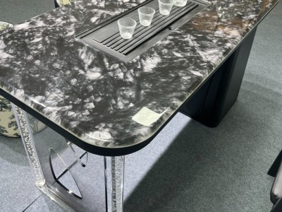 150-3#  中古风亚克力脚 超晶石茶台 材质：超晶石+亚克力脚+碳素钢 颜色：黑冰玉超晶石 备注：超晶石+亚克力脚+碳素钢 尺寸：1.2/1.4X65、1.6X70图9