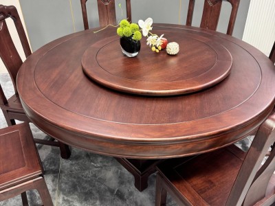 新品爆款上新   F902# 红檀色  格木大圆桌！加厚桌面，加厚椅子   尺寸：1.3米，1.5米，1.6米（带转盘带玻璃）  （可定制1.8米2米）图4