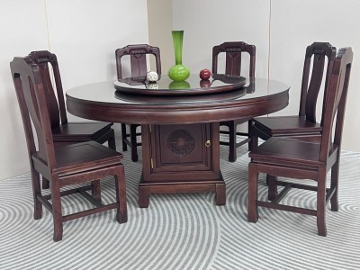 新品爆款上新   F902# 红檀色  格木大圆桌！加厚桌面，加厚椅子   尺寸：1.3米，1.5米，1.6米（带转盘带玻璃）  （可定制1.8米2米）图7