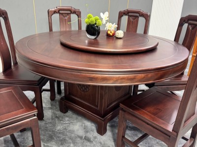 新品爆款上新   F902# 红檀色  格木大圆桌！加厚桌面，加厚椅子   尺寸：1.3米，1.5米，1.6米（带转盘带玻璃）  （可定制1.8米2米）图6