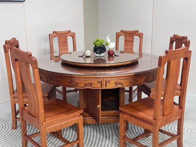 新品爆款上新   F901# 花梨色  格木大圆桌！加厚桌面，加厚椅子   尺寸：1.3米，1.5米，1.6米（带转盘带玻璃）  （可定制1.8米2米）图3