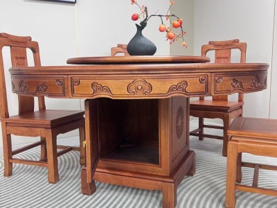 新品爆款上新   F901# 花梨色  格木大圆桌！加厚桌面，加厚椅子   尺寸：1.3米，1.5米，1.6米（带转盘带玻璃）  （可定制1.8米2米）图2