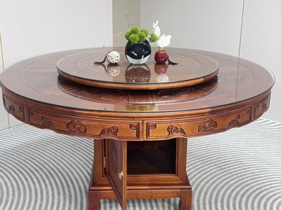 新品爆款上新   F901# 花梨色  格木大圆桌！加厚桌面，加厚椅子   尺寸：1.3米，1.5米，1.6米（带转盘带玻璃）  （可定制1.8米2米）图4