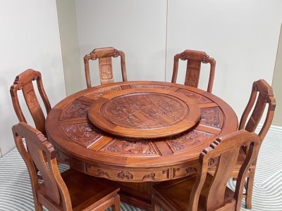 新品爆款上新   F901# 花梨色  格木大圆桌！加厚桌面，加厚椅子   尺寸：1.3米，1.5米，1.6米（带转盘带玻璃）  （可定制1.8米2米）图7