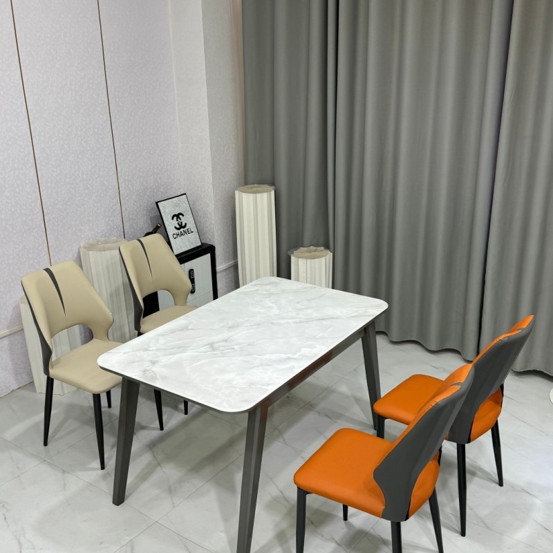 爆款09# 轻奢风科技石西餐桌 ​颜色：金属灰色 ​椅子：多款可选 ​