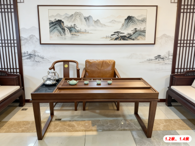 新款「人和汉风」茶台  尺寸：120/140*68*72cm 标配一汉客椅，两小围椅。图2