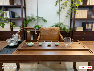 新款「人和汉风」茶台  尺寸：120/140*68*72cm 标配一汉客椅，两小围椅。图4