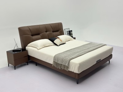 新款607#【进口头层牛皮】  ​【型号】607# （新款）  【颜色】可可棕  【面料】进口头层牛皮  【尺寸】2200*1900*1130  【配置】8公分SF级松木床边             图2