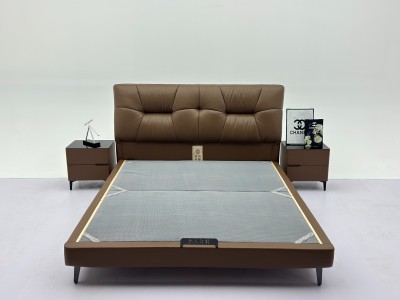 新款607#【进口头层牛皮】  ​【型号】607# （新款）  【颜色】可可棕  【面料】进口头层牛皮  【尺寸】2200*1900*1130  【配置】8公分SF级松木床边             图5