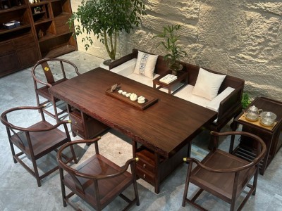 苦瓜边大板茶台 颜色：乌金色 尺寸：1.6、1.8、2.0、2.2、2.4米图4