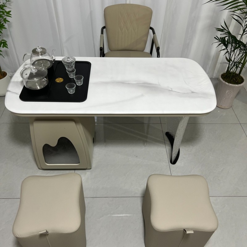 清悦茶台 材质：超晶石+碳素钢+亚克力 颜色：梨园春超晶石 尺寸：1.2米、1.4米。