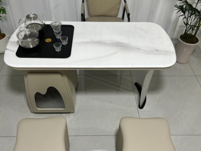 清悦茶台 材质：超晶石+碳素钢+亚克力 颜色：梨园春超晶石 尺寸：1.2米、1.4米。图2