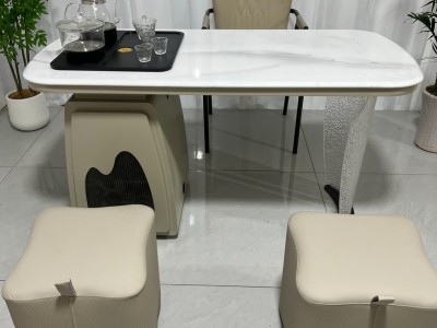 清悦茶台 材质：超晶石+碳素钢+亚克力 颜色：梨园春超晶石 尺寸：1.2米、1.4米。图8