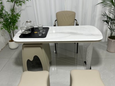 清悦茶台 材质：超晶石+碳素钢+亚克力 颜色：梨园春超晶石 尺寸：1.2米、1.4米。图9