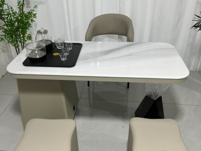 雅澜茶台 材质：超晶石+碳素钢+亚克力 颜色：鱼肚金超晶石 尺寸：1.2米、1.4米图1