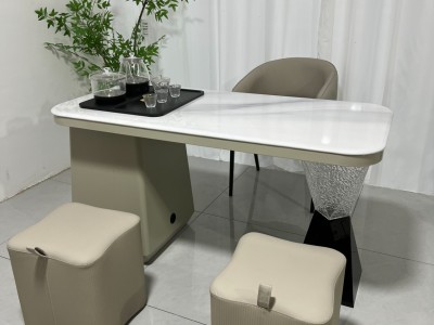 雅澜茶台 材质：超晶石+碳素钢+亚克力 颜色：鱼肚金超晶石 尺寸：1.2米、1.4米图7