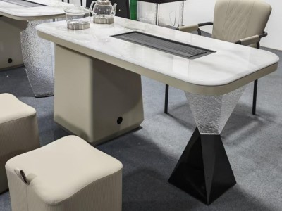 雅澜茶台 材质：超晶石+碳素钢+亚克力 颜色：鱼肚金超晶石 尺寸：1.2米、1.4米图8