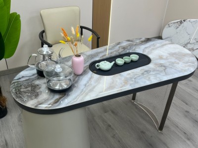 阳台小茶桌156# 材质：超晶石+碳素钢+亚克力脚 颜色：超晶石 尺寸：1.2米、1.4米 #阳台茶桌 #茶桌茶台图3