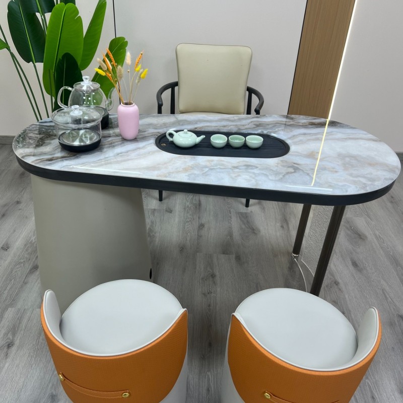 阳台小茶桌156# 材质：超晶石+碳素钢+亚克力脚 颜色：超晶石 尺寸：1.2米、1.4米 #阳台茶桌 #茶桌茶台