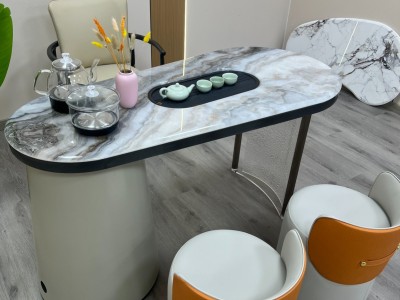 阳台小茶桌156# 材质：超晶石+碳素钢+亚克力脚 颜色：超晶石 尺寸：1.2米、1.4米 #阳台茶桌 #茶桌茶台图9