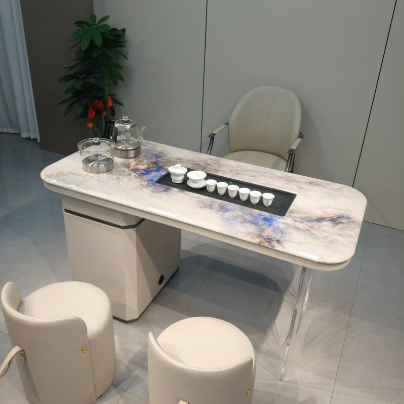 118# 超晶石茶桌 材质：碳素钢柜体 超晶石面 颜色：米白 备注：配双孔炉 超晶石面 尺寸：1.2米、1.4米