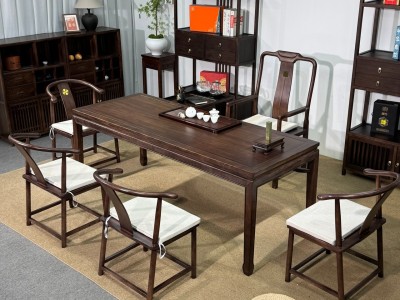 马蹄桌 材质：实木乌金木工艺 颜色：宋式胡桃色 尺寸：1.6、1.8、2米图3