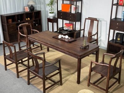 马蹄桌 材质：实木乌金木工艺 颜色：宋式胡桃色 尺寸：1.6、1.8、2米图6