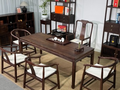 马蹄桌 材质：实木乌金木工艺 颜色：宋式胡桃色 尺寸：1.6、1.8、2米图4