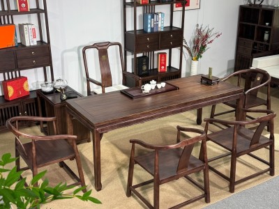 马蹄桌 材质：实木乌金木工艺 颜色：宋式胡桃色 尺寸：1.6、1.8、2米图5