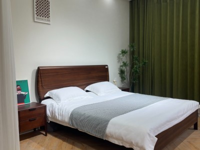 臻实胡桃木/全实木床， 颜色： 南美金柚色图6