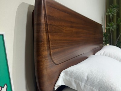 臻实胡桃木/全实木床， 颜色： 南美金柚色图5