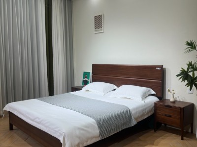 臻实胡桃木/全实木床， 颜色： 南美金柚色图2