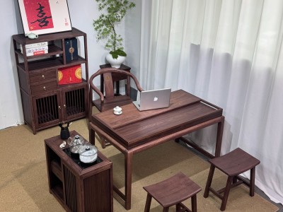 阳台款推拉茶桌  颜色：金胡桃  尺寸：126*70*72cm  配置：单桌+百福主椅+2张副椅+推拉茶水柜+养生炉图7