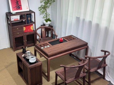 阳台款推拉茶桌  颜色：金胡桃  尺寸：126*70*72cm  配置：单桌+百福主椅+2张副椅+推拉茶水柜+养生炉图9