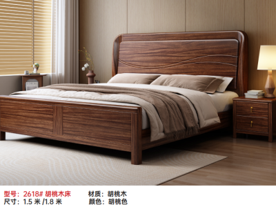 黑胡桃木实木床系列 材质：胡桃木 颜色：胡桃色 尺寸：1.5/1.8米图2
