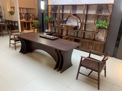 骏鸿办公茶桌 材质：非洲檀木 颜色：琥珀色 尺寸：240*90*75CM图6