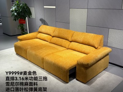 高品质爆款功能沙发来袭  型号：Y9999# 麦金色  尺寸：直排3.16米功能三拖  特点：雪尼尔棉麻面料，实木宽板框架，海绵坐包，弹簧底架，高密度海绵，坐感舒适！图2