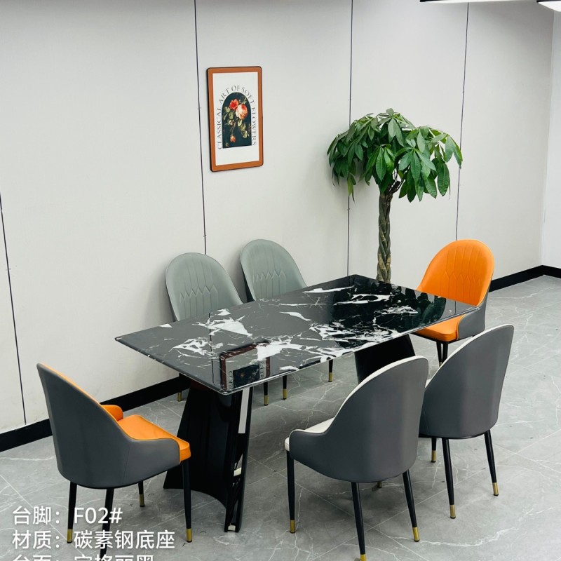 型号：F02#  方桌 材质：碳素钢底架 搭配岩板/微晶石/超晶石 尺寸：1.2米-1.6米