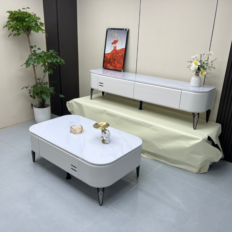 781# 茶几电视柜 小尺寸款/亮光白柜体 搭配玉晶石台面 尺寸120*70*45cm 180*40*45cm