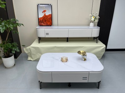 781# 茶几电视柜 小尺寸款/亮光白柜体 搭配玉晶石台面 尺寸120*70*45cm 180*40*45cm图2