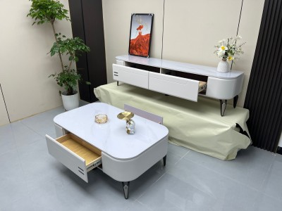 781# 茶几电视柜 小尺寸款/亮光白柜体 搭配玉晶石台面 尺寸120*70*45cm 180*40*45cm图3