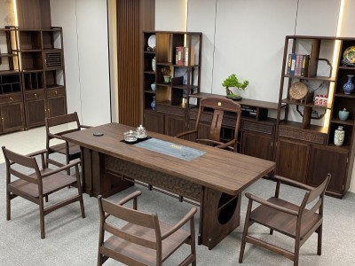 棱韵大板茶台 尺寸：220、240、260x86x75cm 可定做2.8米、3米 颜色：紫胡桃色图4