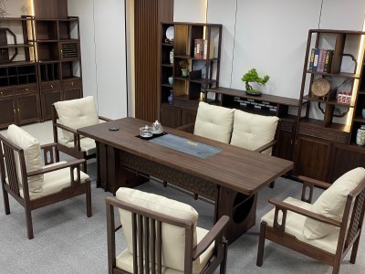 棱韵大板茶台 尺寸：220、240、260x86x75cm 可定做2.8米、3米 颜色：紫胡桃色图2