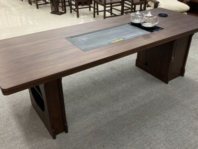 棱韵大板茶台 尺寸：220、240、260x86x75cm 可定做2.8米、3米 颜色：紫胡桃色图7