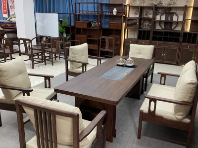棱韵大板茶台 尺寸：220、240、260x86x75cm 可定做2.8米、3米 颜色：紫胡桃色图6