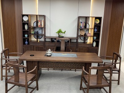 棱韵大板茶台 尺寸：220、240、260x86x75cm 可定做2.8米、3米 颜色：紫胡桃色图9